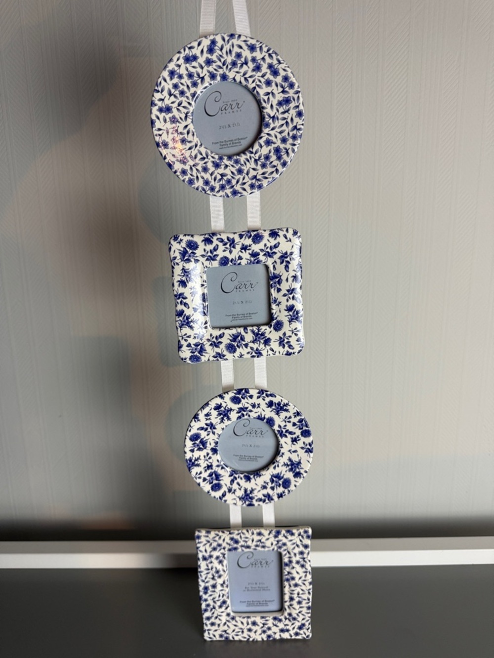 Carr Hanging Photo Frame 4x Blue White Floral Burnes of Boston Cottagecore Decor